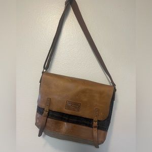Ted baker leather & plaid messenger bag